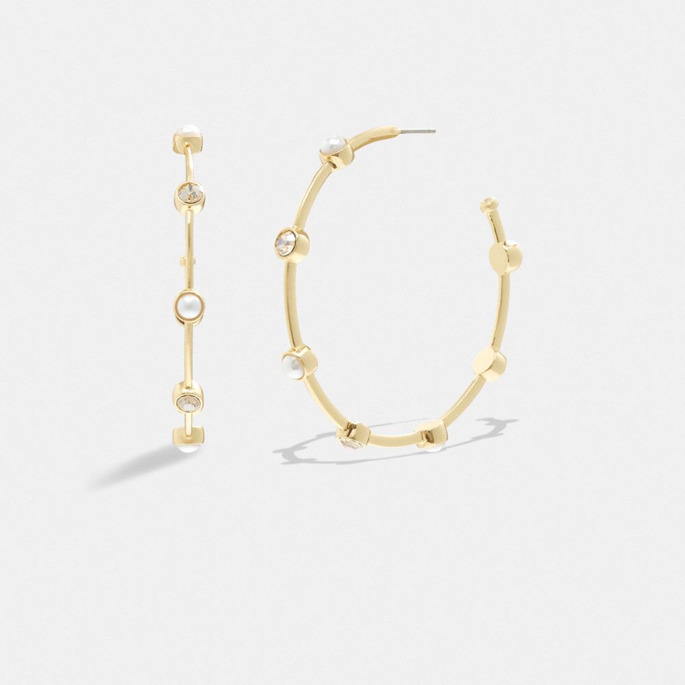 Gold Coach Classic Pearl Large Hoop Women Earrings | SG_CH48421