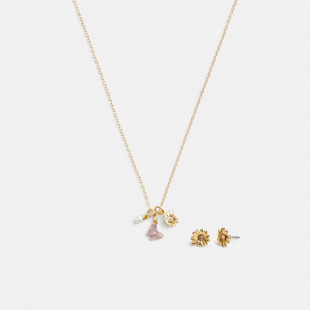 Gold Coach Garden Charms Pendant Necklace And Set Women Earrings | SG_CH26847