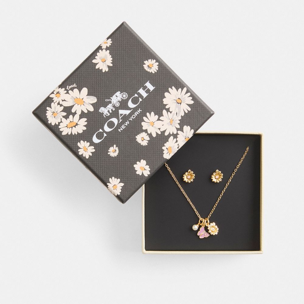 Gold Coach Garden Charms Pendant Necklace And Set Women Earrings | SG_CH26847