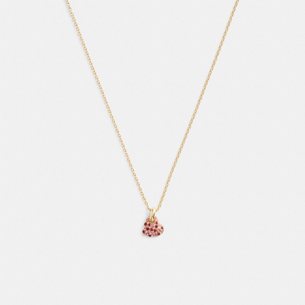 Gold Coach Pavé Heart Pendant Women Necklace | SG_CH46658