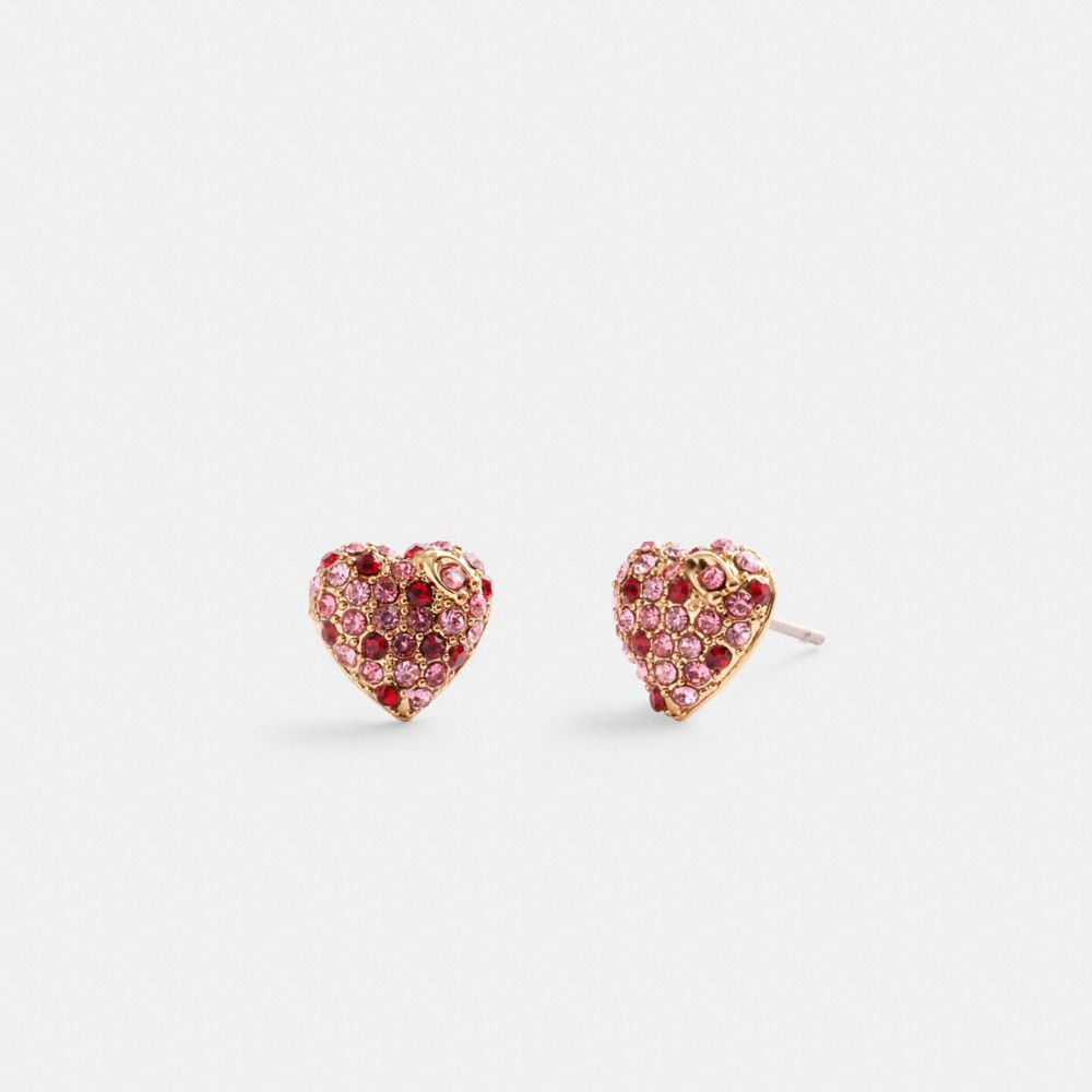 Gold Coach Pavé Heart Stud Women Earrings | SG_CH89220