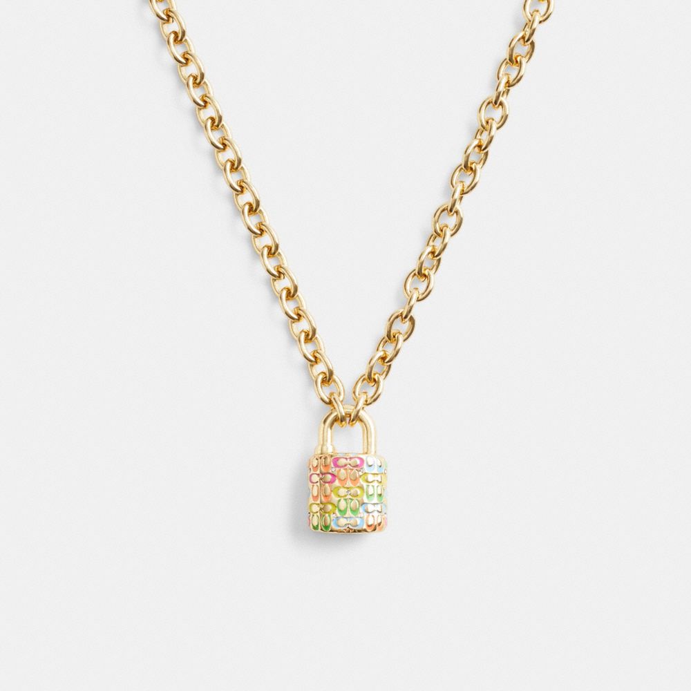 Gold Coach Rainbow Quilted Padlock Chain Women Necklace | SG_CH98303