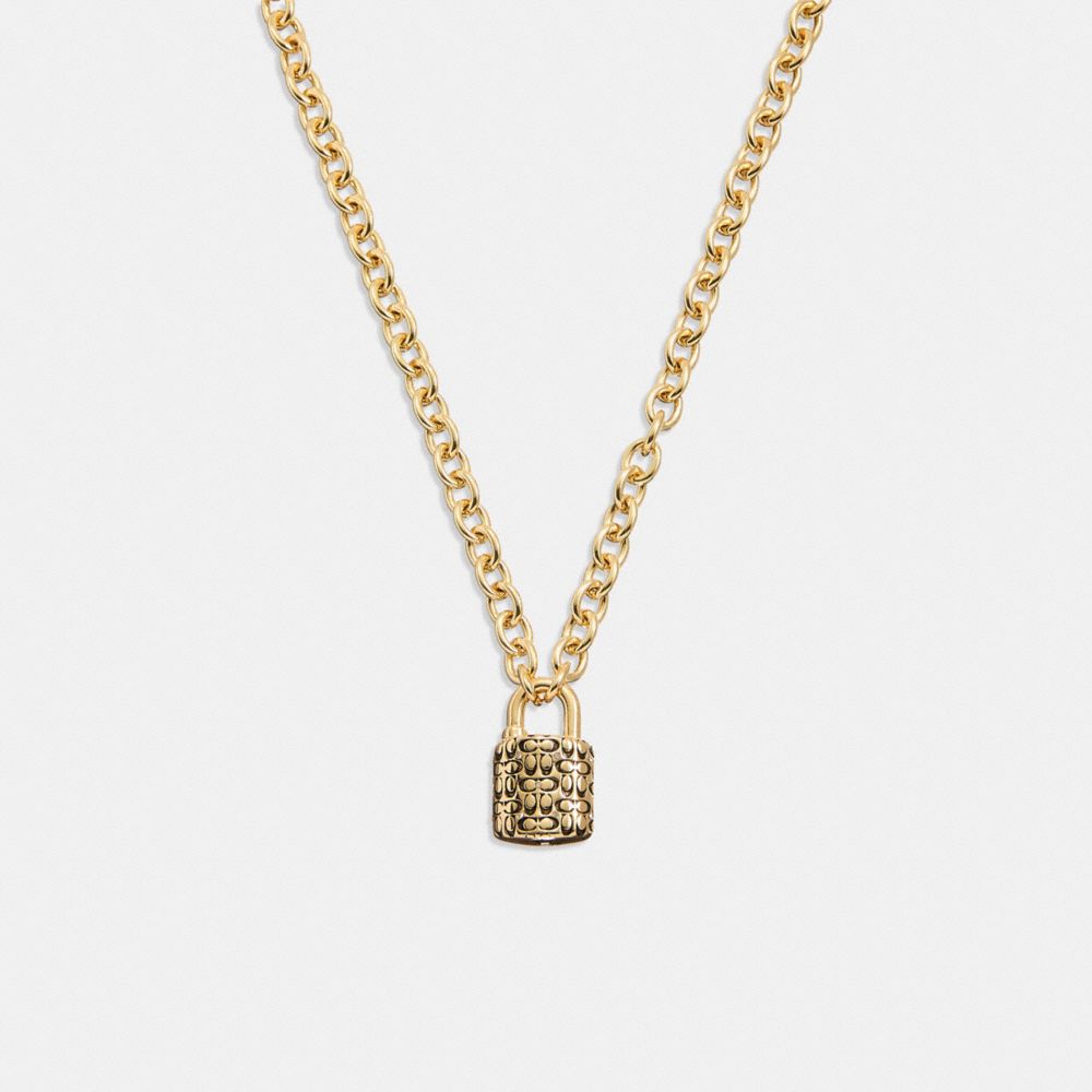 Gold / Black Coach Quilted Padlock Chain Women Necklace | SG_CH27439