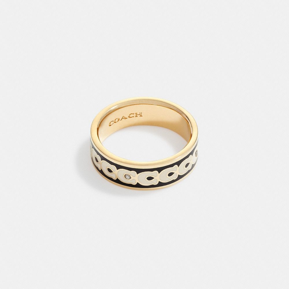 Gold / Black Coach Signature Enamel Women Ring | SG_CH48299