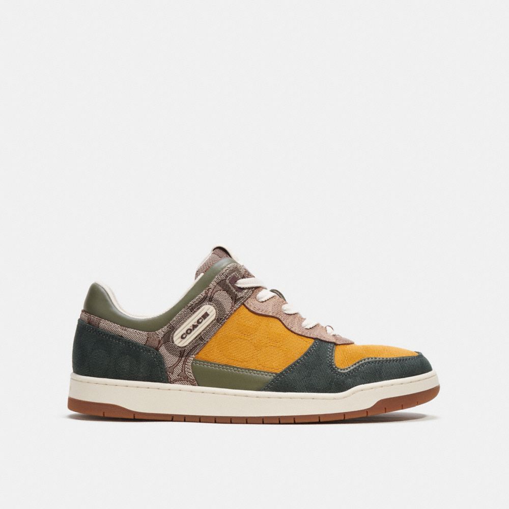 Green Coach C201 In Mixed Signature Fabric Oak Men Sneakers | SG_CH43187