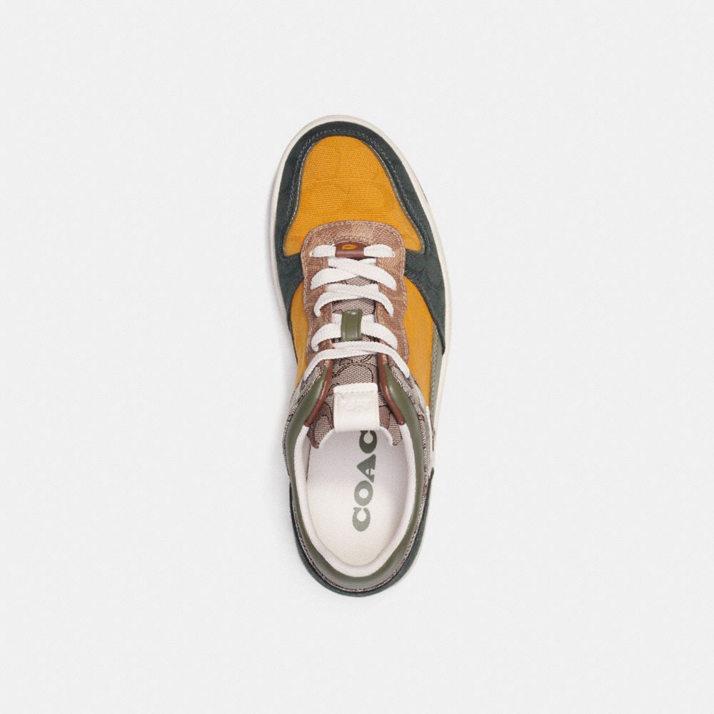 Green Coach C201 In Mixed Signature Fabric Oak Men Sneakers | SG_CH43187