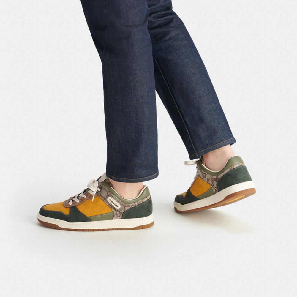 Green Coach C201 In Mixed Signature Fabric Oak Men Sneakers | SG_CH43187