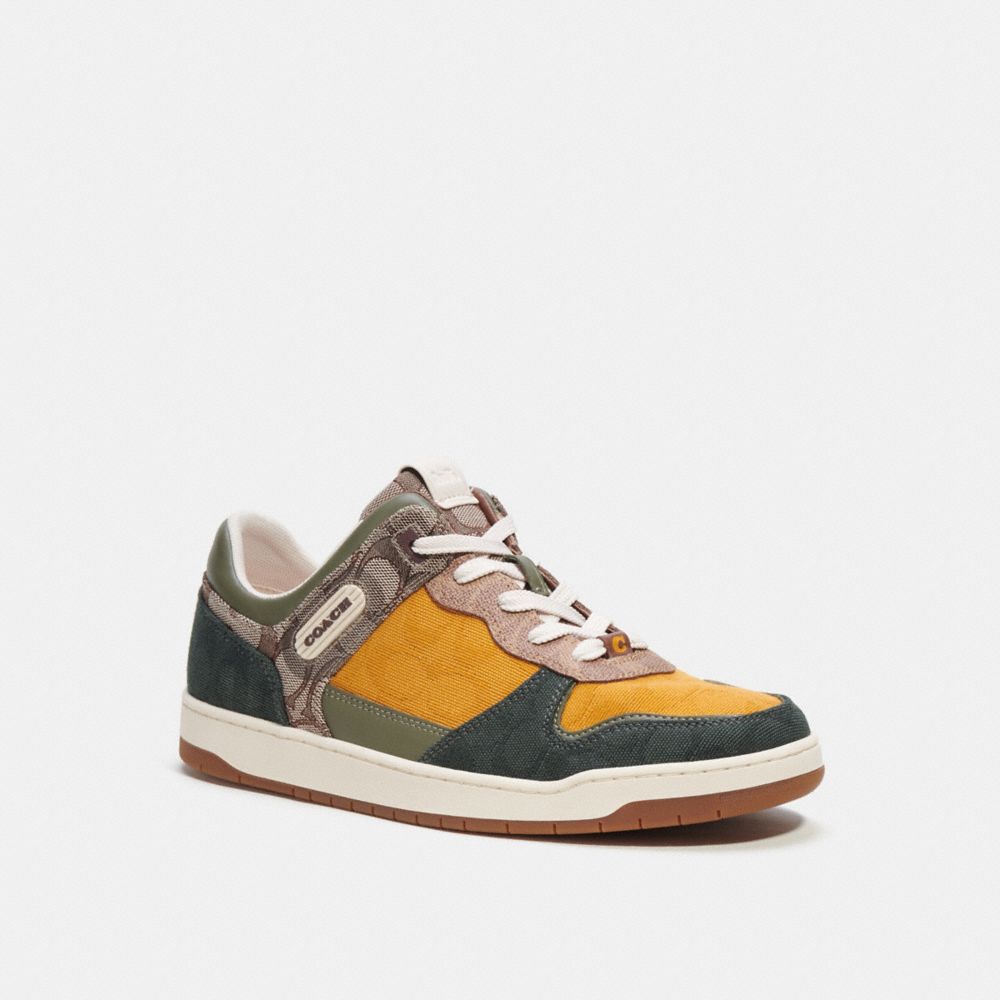 Green Coach C201 In Mixed Signature Fabric Oak Men Sneakers | SG_CH43187