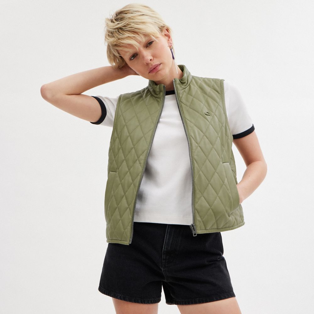 Green Coach Leather Quilted Women Jackets | SG_CH89339