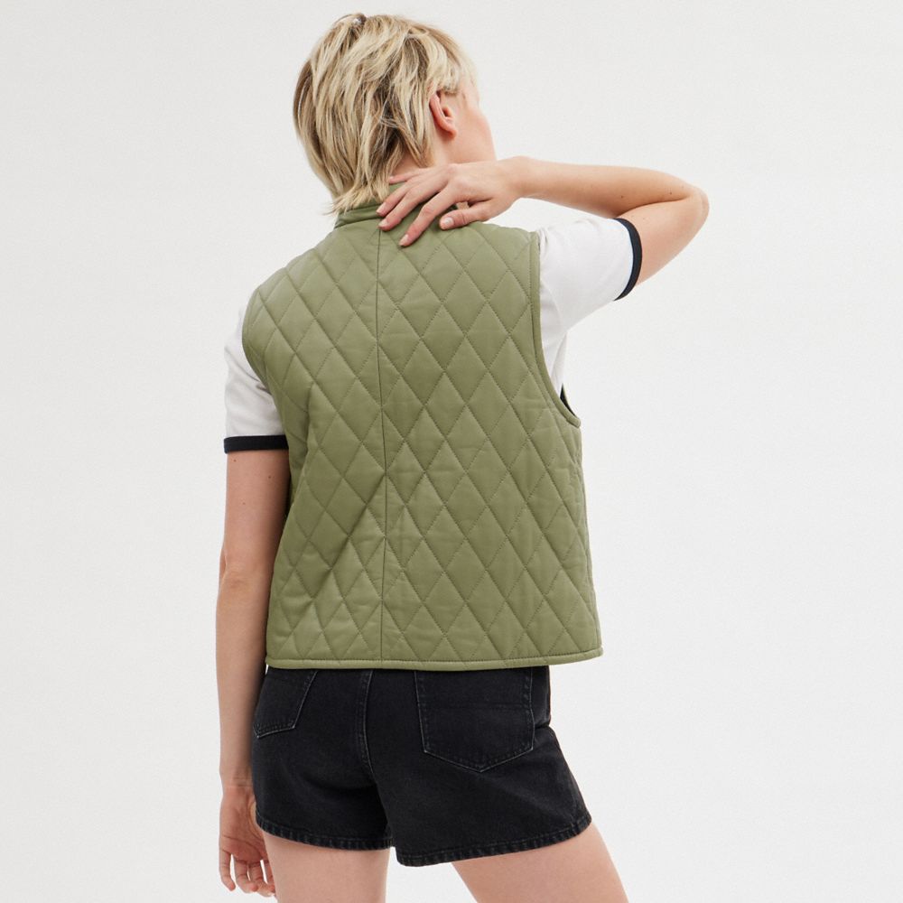 Green Coach Leather Quilted Women Jackets | SG_CH89339