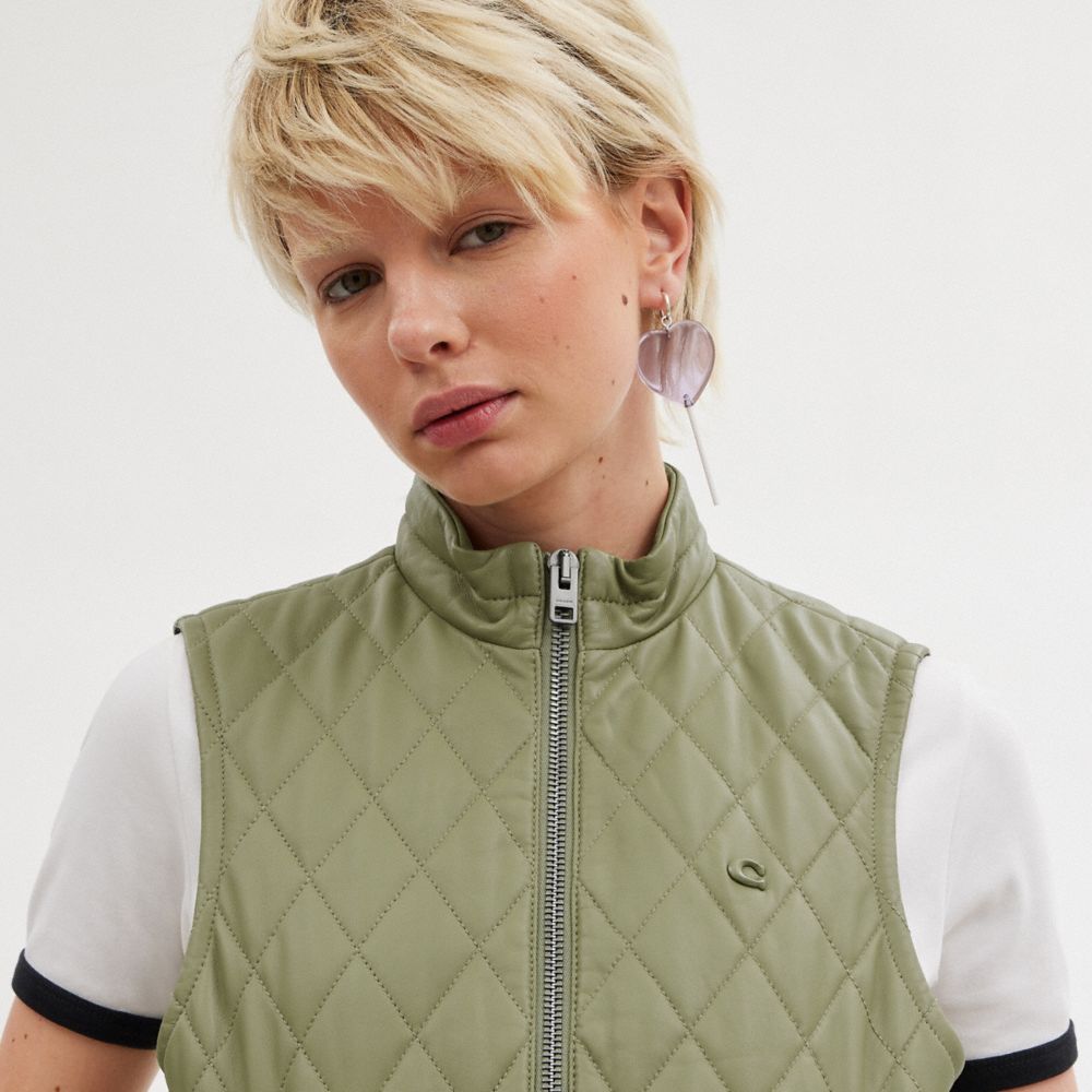 Green Coach Leather Quilted Women Jackets | SG_CH89339