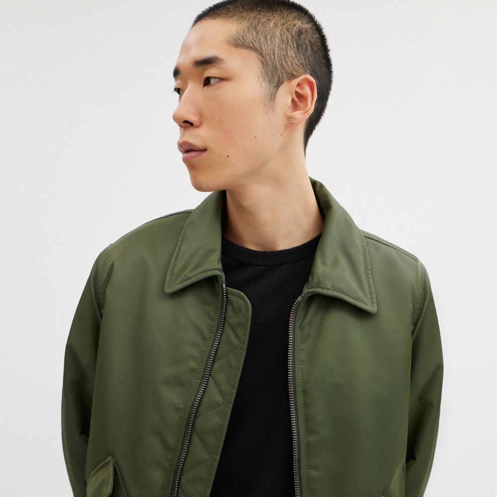 Green Coach Woven With Leather Collar Men Jackets | SG_CH63877