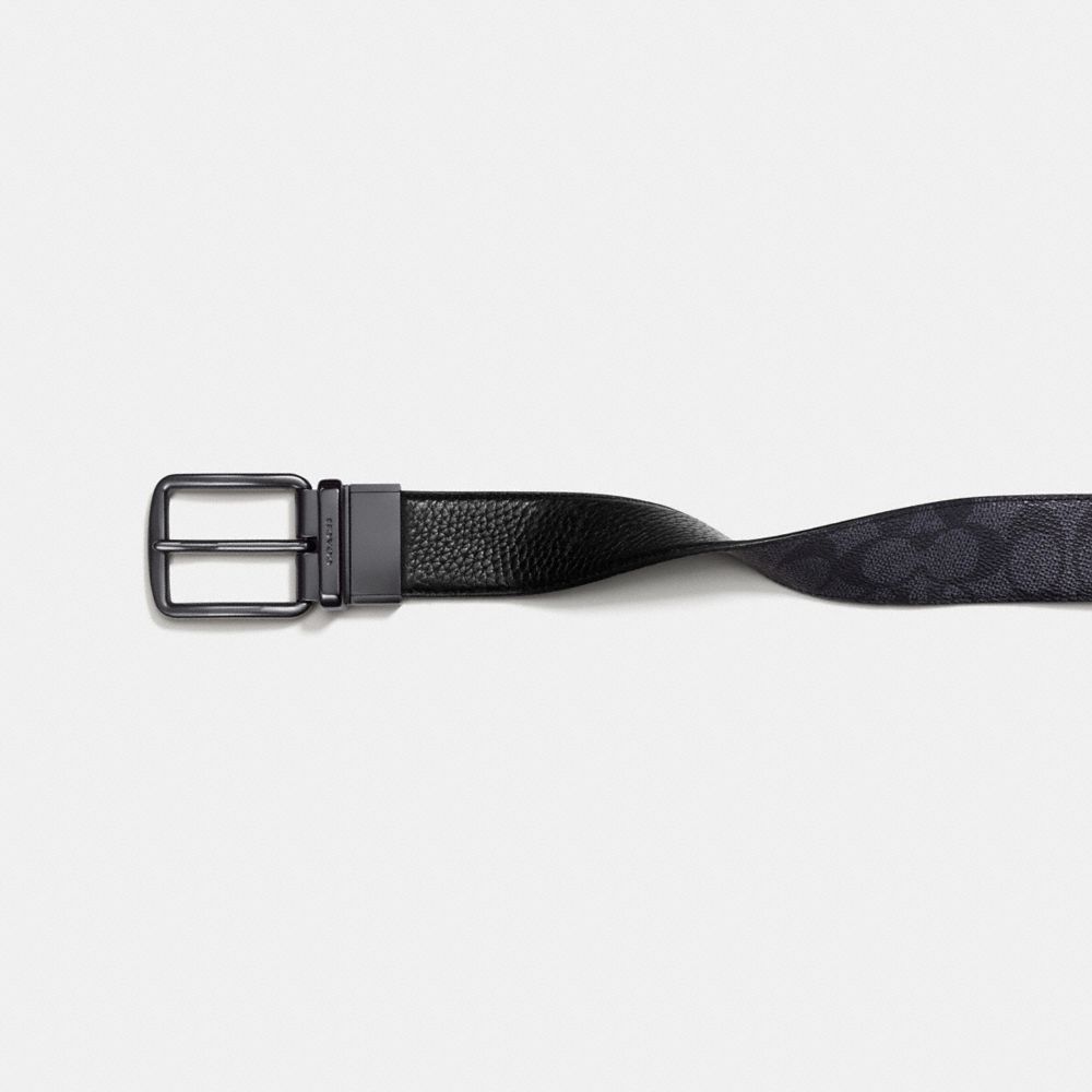 Grey / Black Coach Harness Buckle Cut To Size Reversible Belt 38 Mm Men Belts | SG_CH77345