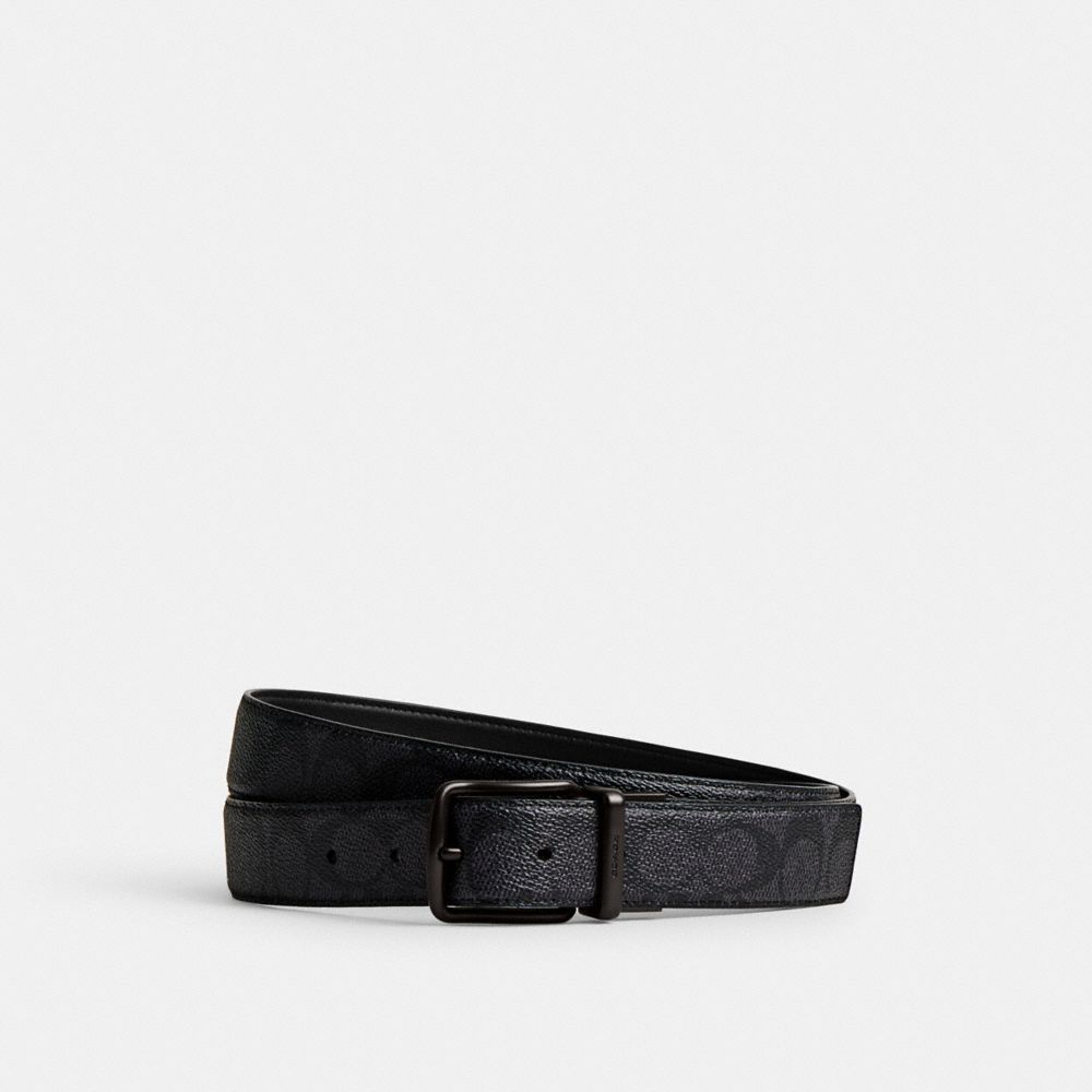 Grey / Black Coach Harness Buckle Cut To Size Reversible Belt 38 Mm Men Belts | SG_CH61366