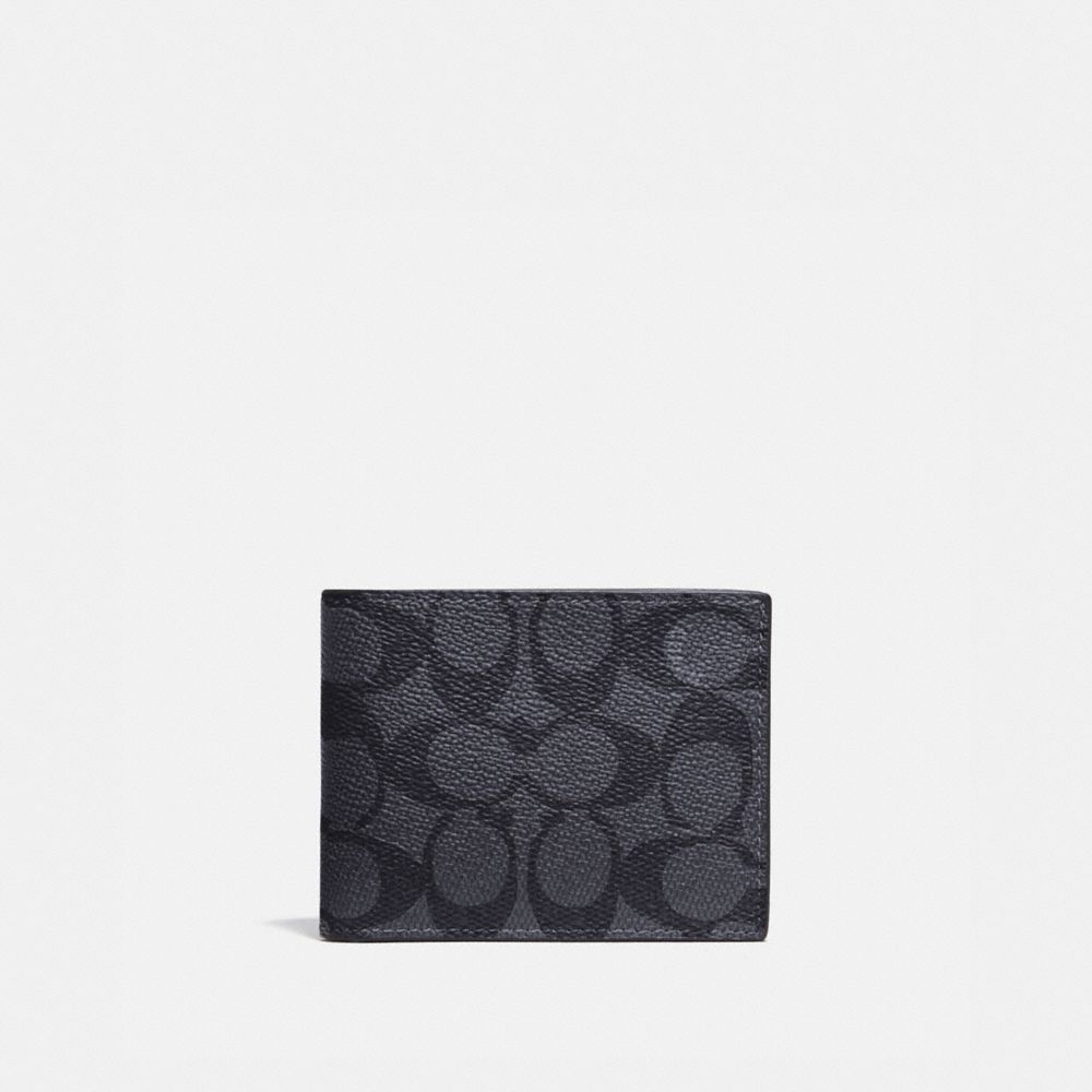 Grey / Black Coach Slim Billfold Wallet In Signature Canvas Signatureed Men Billfolds | SG_CH74888