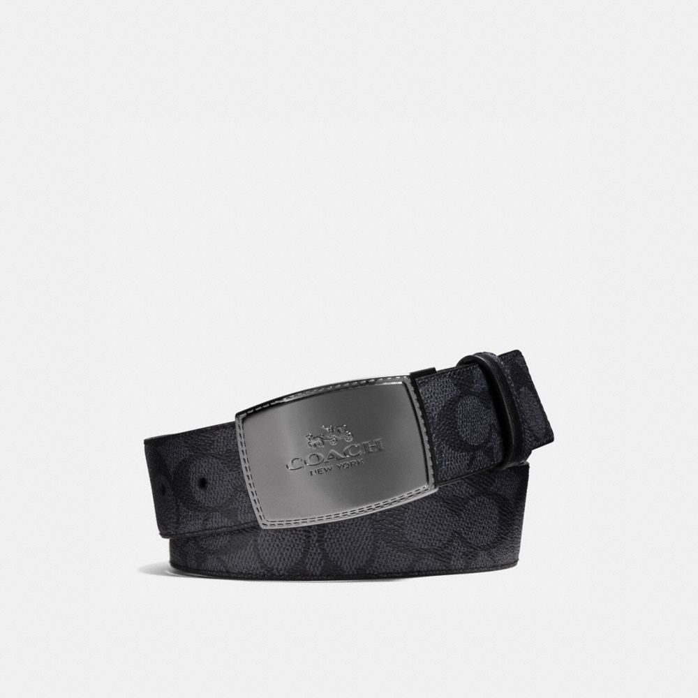 Grey / Black Coach Stitched Plaque Buckle Cut To Size Reversible Belt 38 Mm Men Belts | SG_CH54215