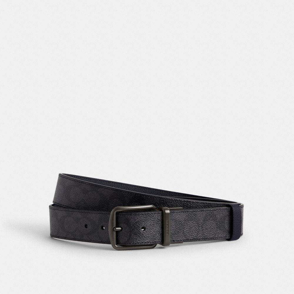 Grey / Navy Coach Boxed Harness And Signature Buckle Cut To Size Reversible Belt 38 Mm Men Belts | SG_CH77851