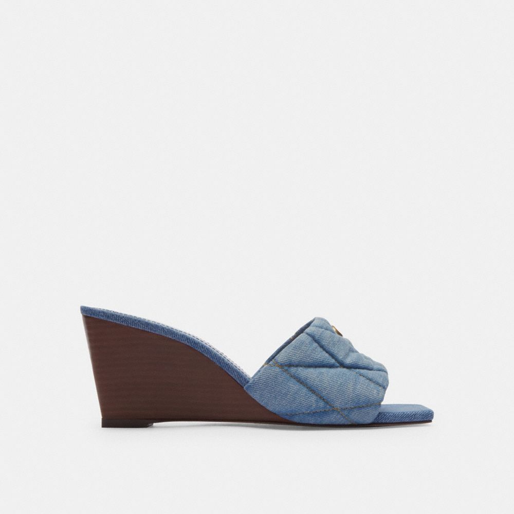 Indigo Blue Coach Emma Wedge With Quilting Indigo Denim Women Sandals | SG_CH74575