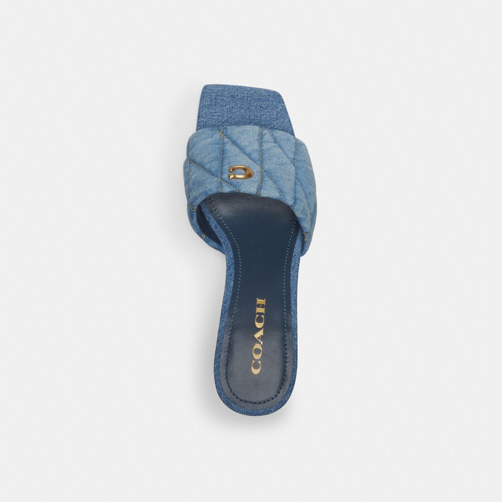 Indigo Blue Coach Emma Wedge With Quilting Indigo Denim Women Sandals | SG_CH74575