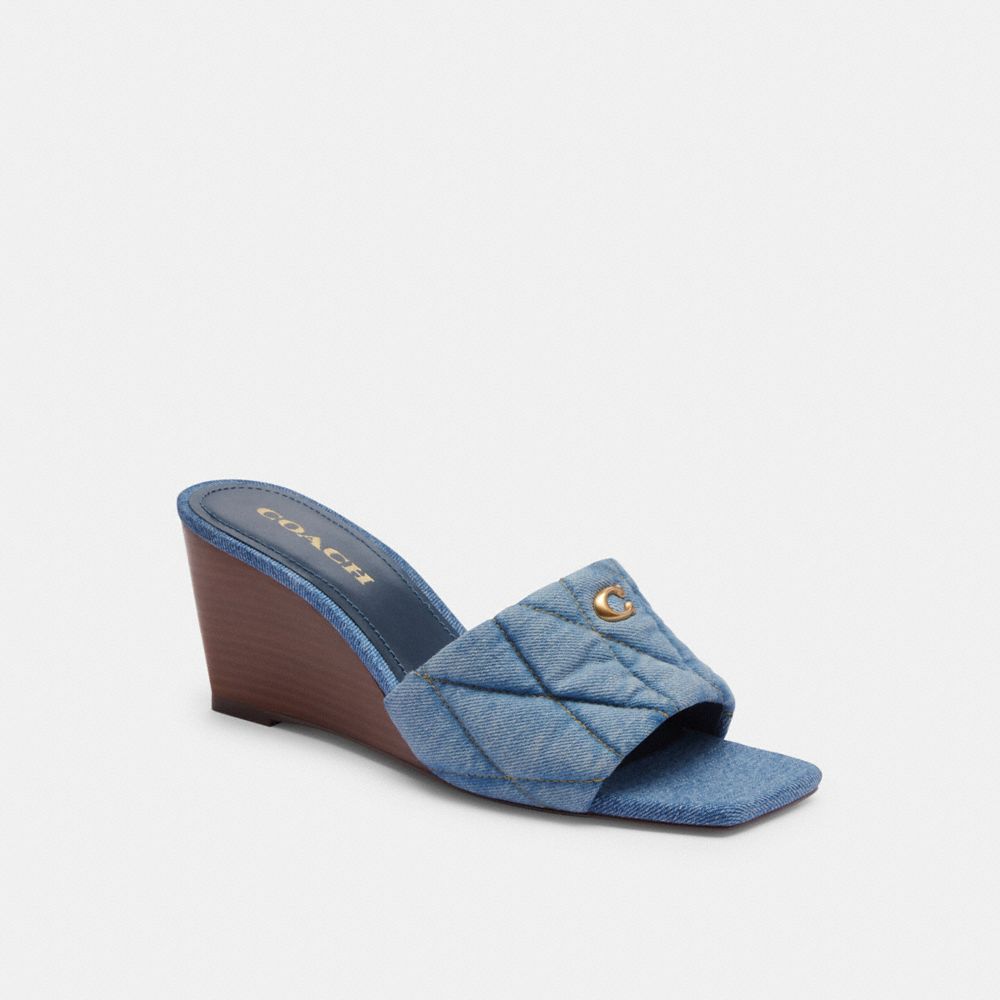 Indigo Blue Coach Emma Wedge With Quilting Indigo Denim Women Sandals | SG_CH74575