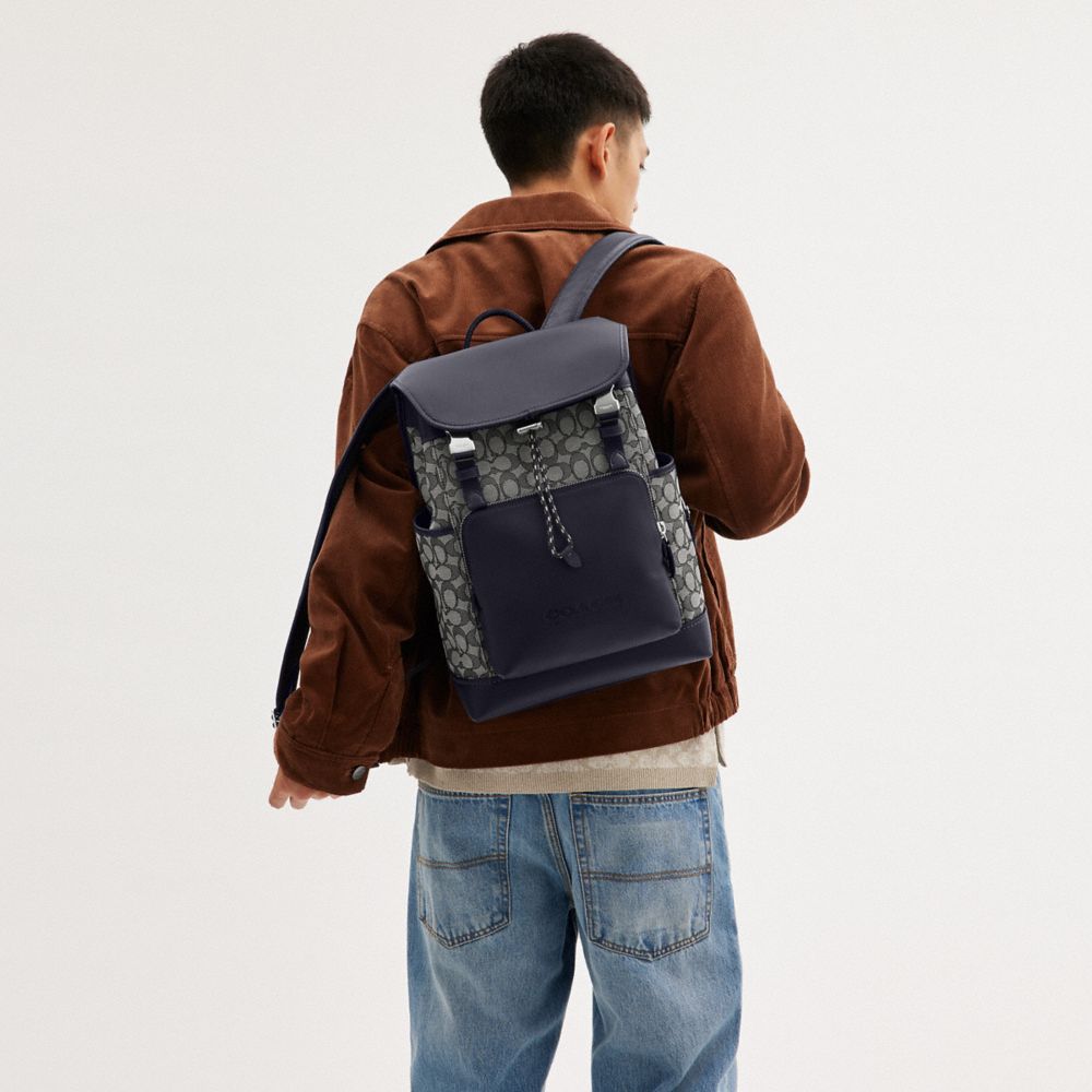 Navy Coach League Flap In Signature Jacquard Men Backpacks | SG_CH14409