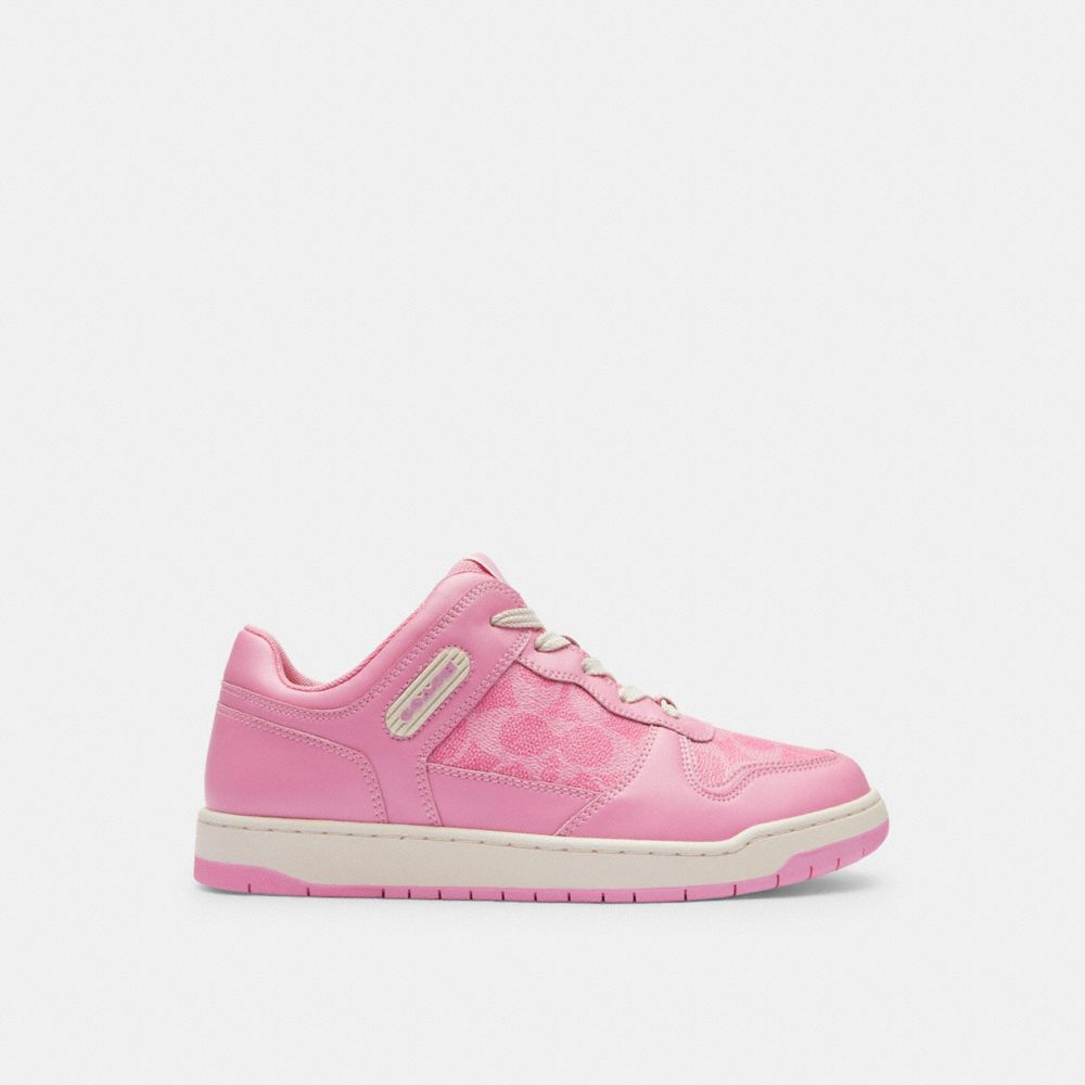 Pink Coach C201 Low Top In Signature Canvas Vivid Women Sneakers | SG_CH18295