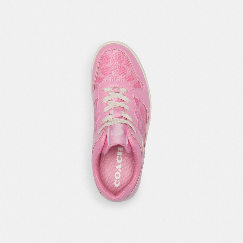 Pink Coach C201 Low Top In Signature Canvas Vivid Women Sneakers | SG_CH18295