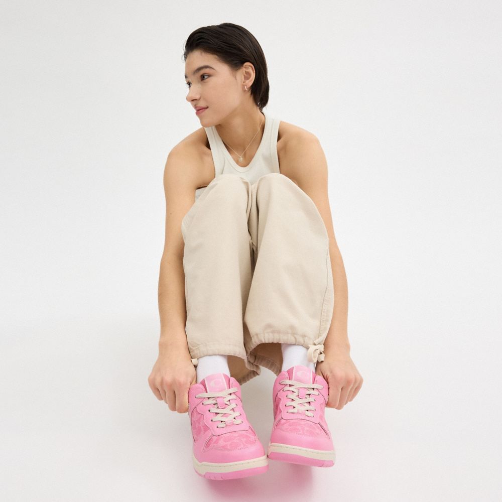 Pink Coach C201 Low Top In Signature Canvas Vivid Women Sneakers | SG_CH18295