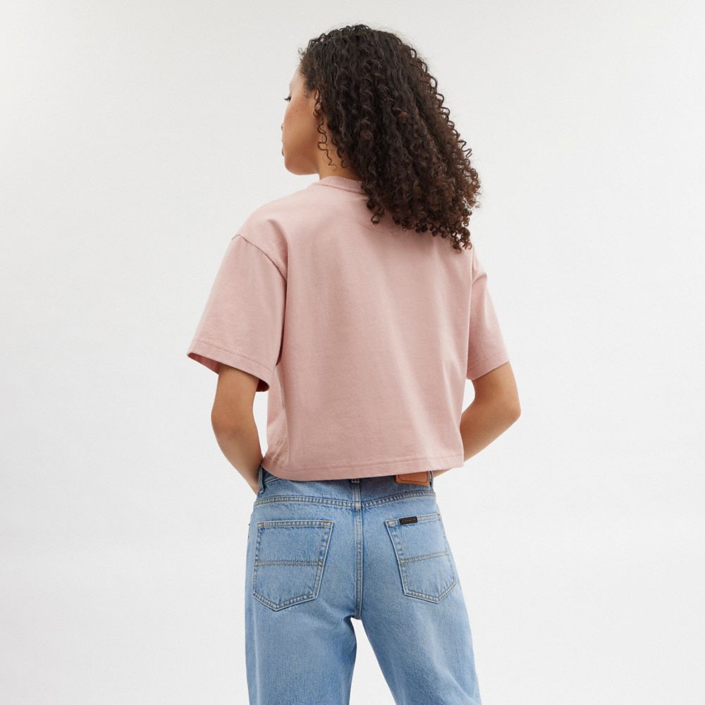 Pink Coach Cursive Signature Cropped Women T Shirts | SG_CH78010