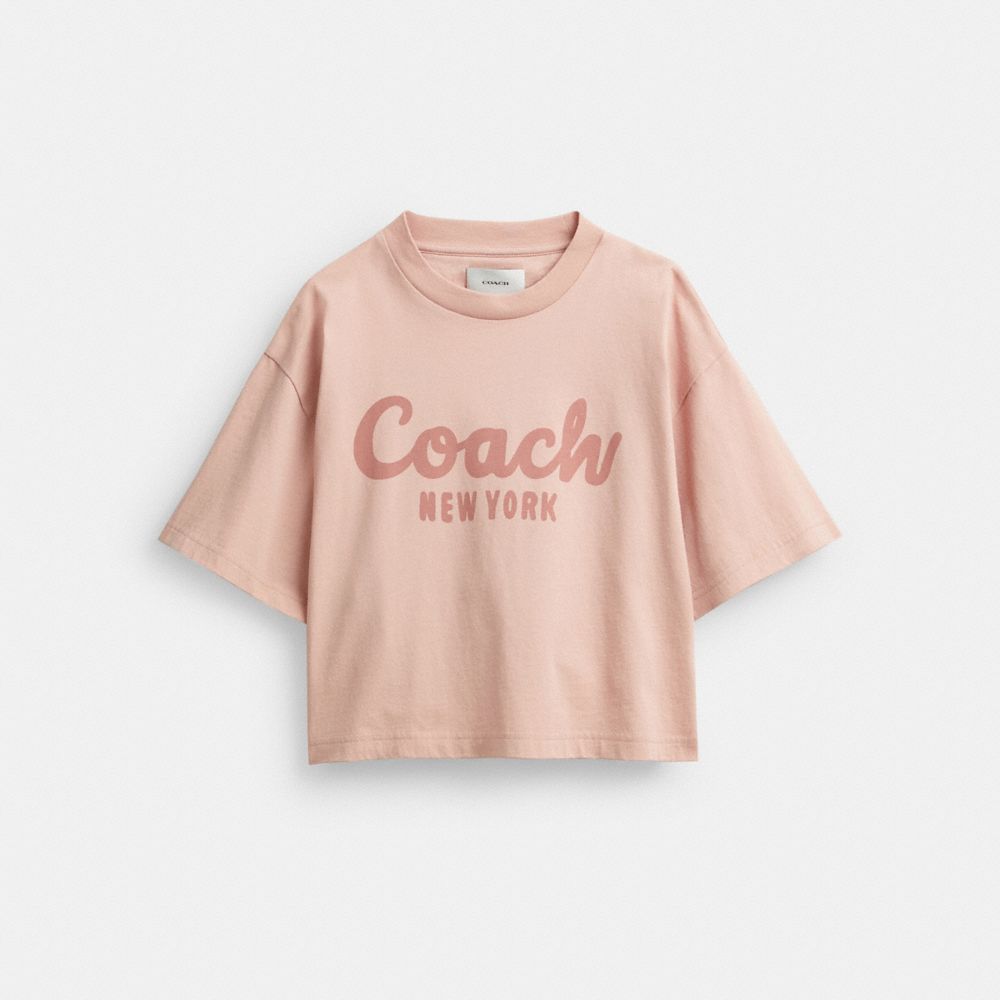 Pink Coach Cursive Signature Cropped Women T Shirts | SG_CH78010