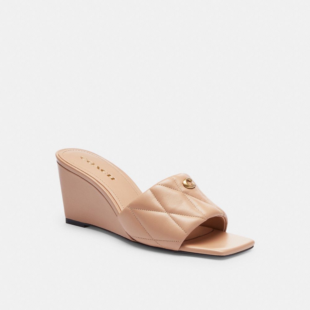 Pink Coach Emma Wedge With Quilting Buff Women Sandals | SG_CH42512