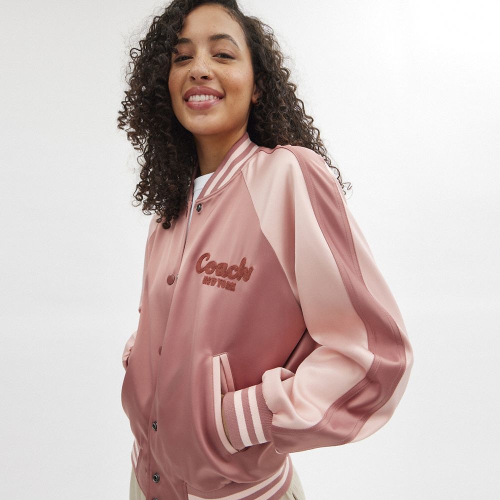 Pink Coach Satin Varsity Women Jackets | SG_CH46970