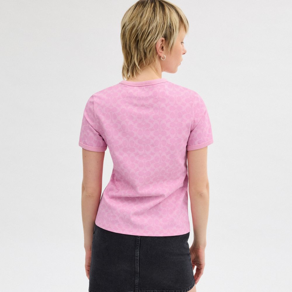 Pink Coach Signature Ringer In Organic Cotton Signature Women T Shirts | SG_CH64107