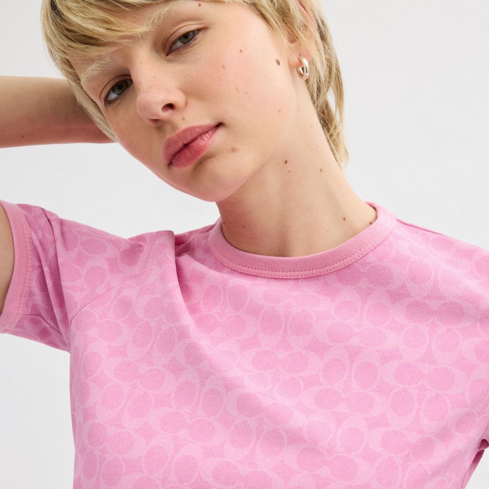 Pink Coach Signature Ringer In Organic Cotton Signature Women T Shirts | SG_CH64107