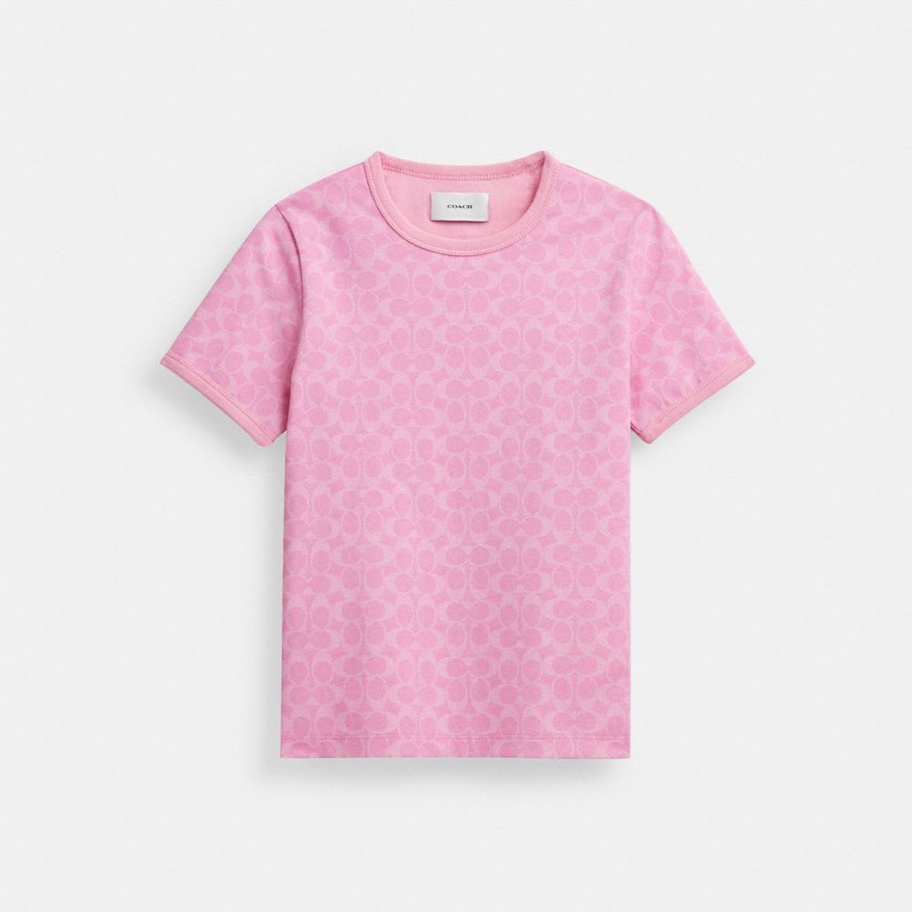 Pink Coach Signature Ringer In Organic Cotton Signature Women T Shirts | SG_CH64107