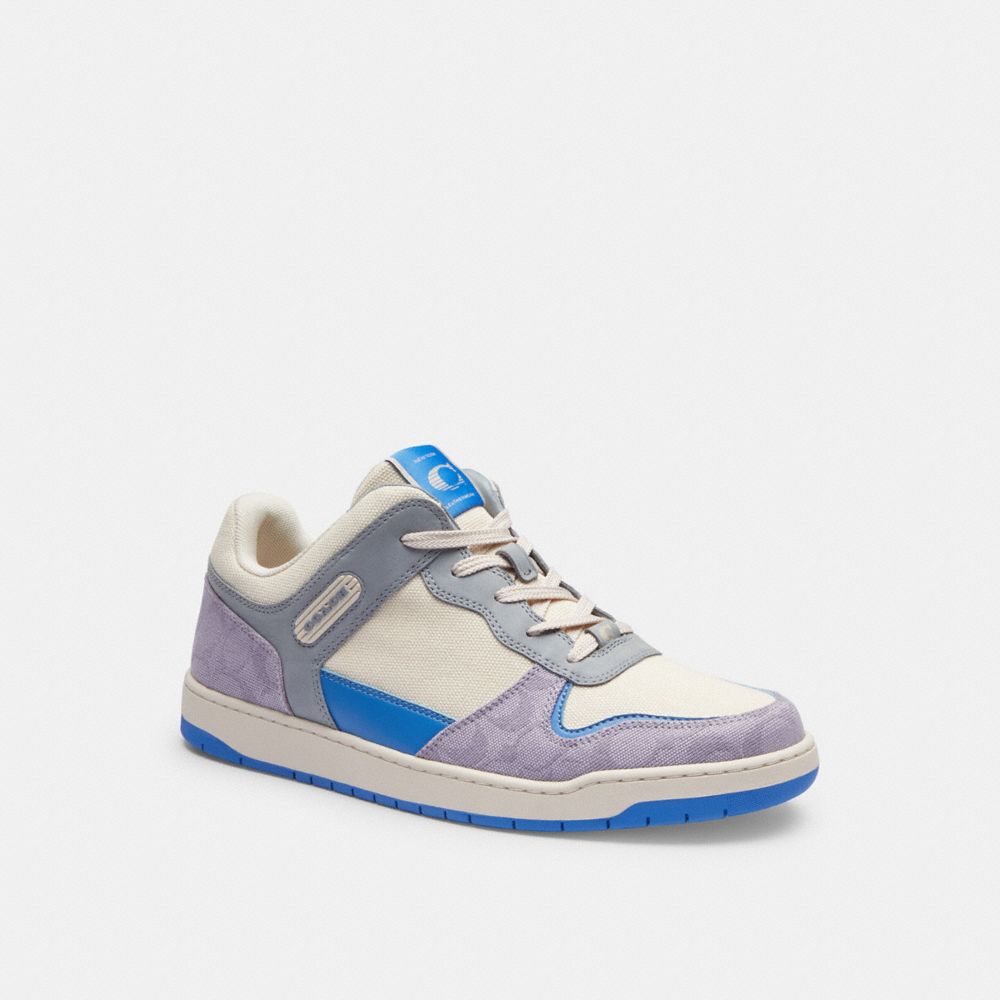 Purple Coach C201 In Signature Canvas Chalk Men Sneakers | SG_CH81162