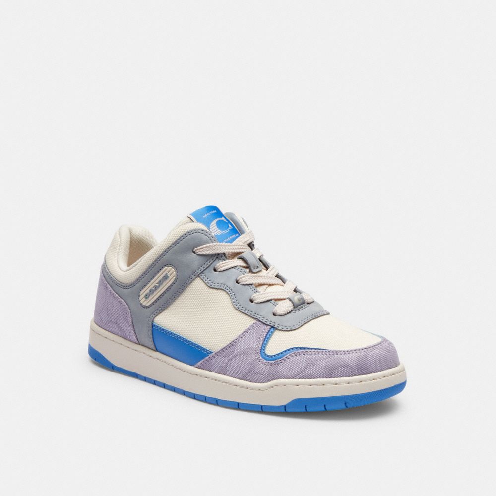 Purple Coach C201 Low Top In Signature Canvas Chalk Women Sneakers | SG_CH87847