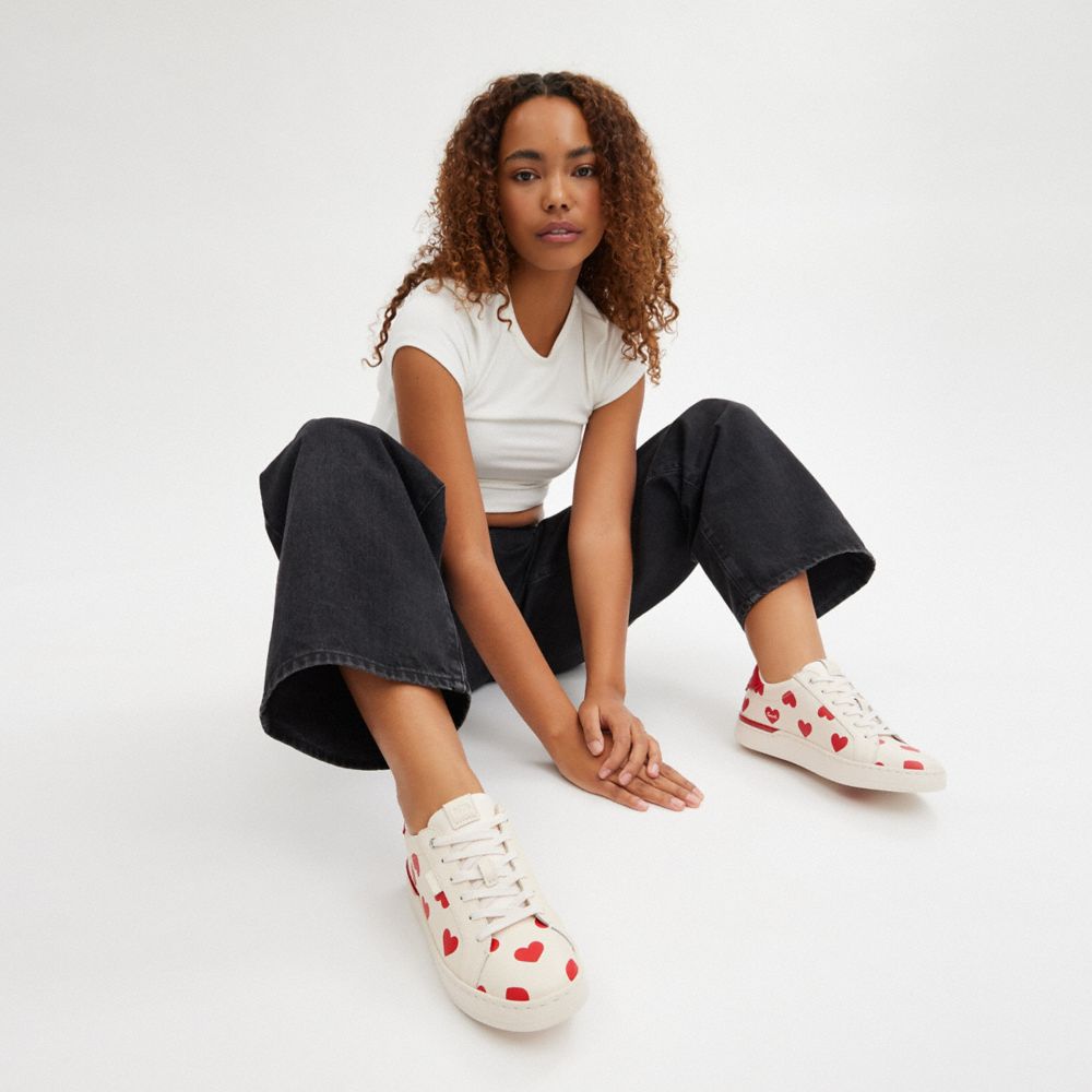 Red Coach Lowline Low Top With Valentine's Print Chalk Women Sneakers | SG_CH47577