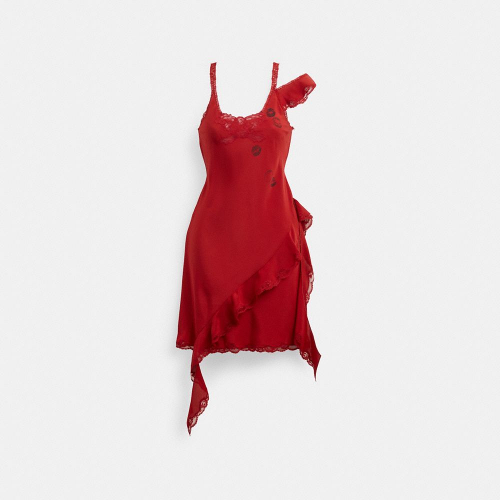 Red Coach Mini Ruffle Women Dress | SG_CH73871