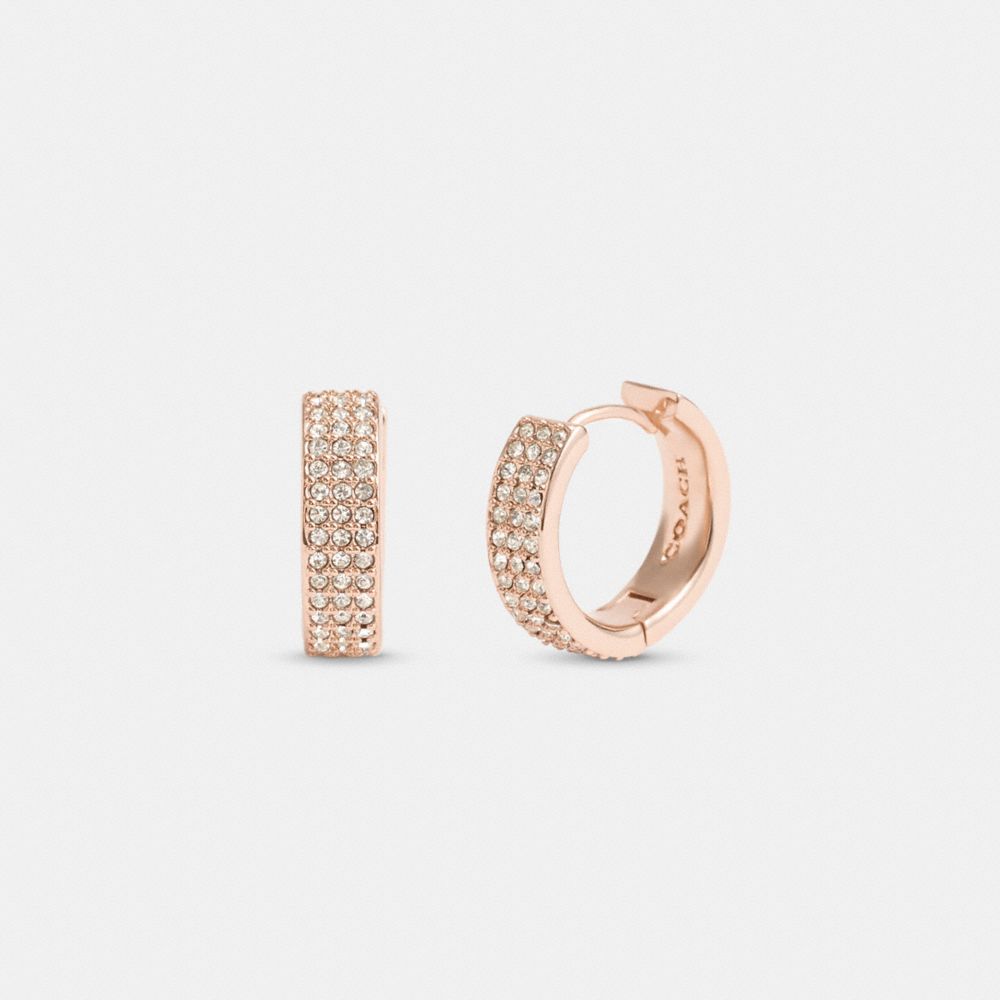 Rose Gold Coach Pavé Huggie Women Earrings | SG_CH12389