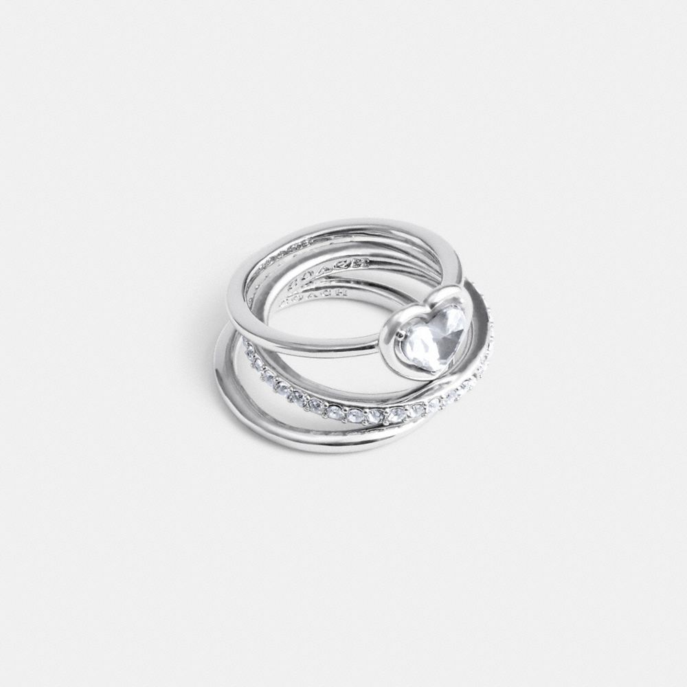 Silver Coach Halo Heart Set Women Ring | SG_CH45416