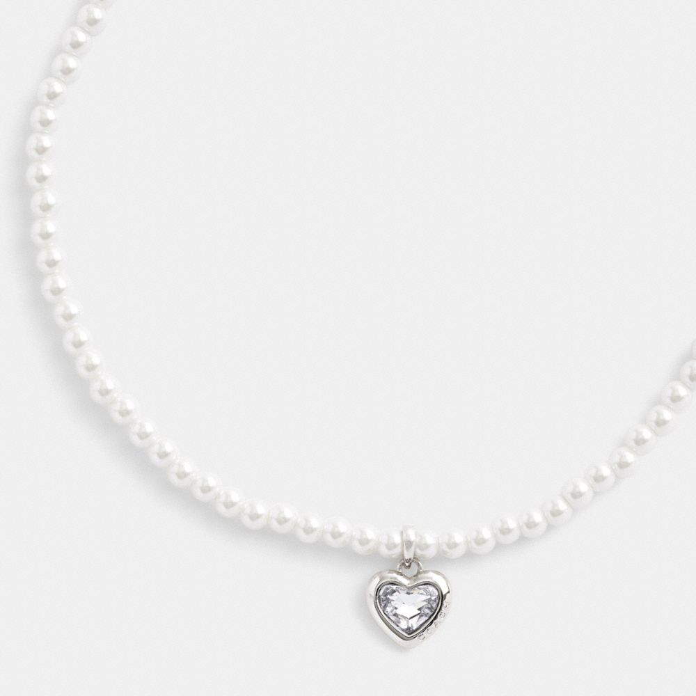 Silver Coach Heart Pearl Choker & Clear Women Necklace | SG_CH92185