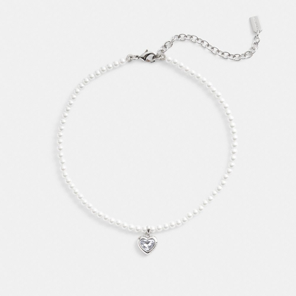 Silver Coach Heart Pearl Choker & Clear Women Necklace | SG_CH92185