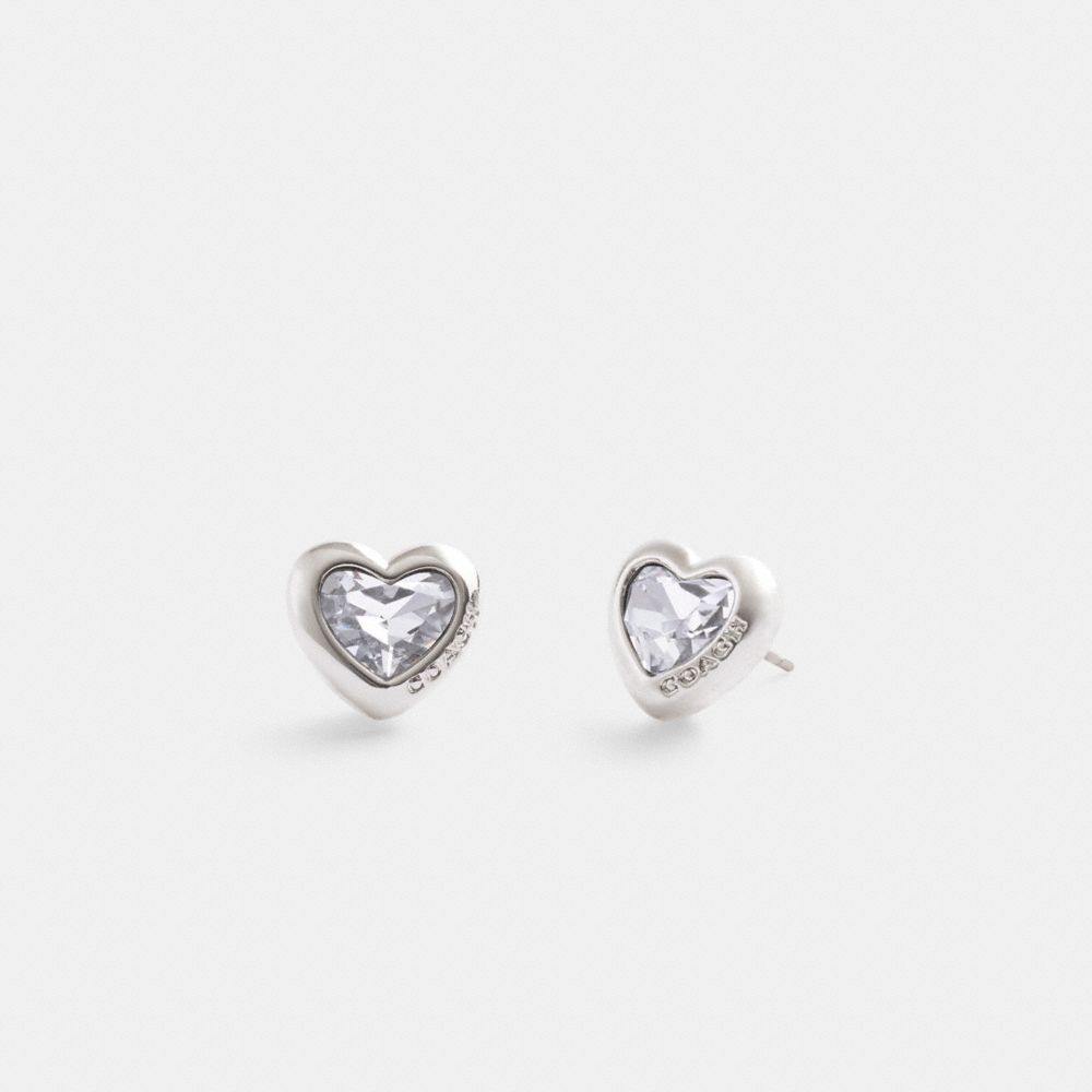 Silver Coach Heart Stud & Clear Women Earrings | SG_CH53378