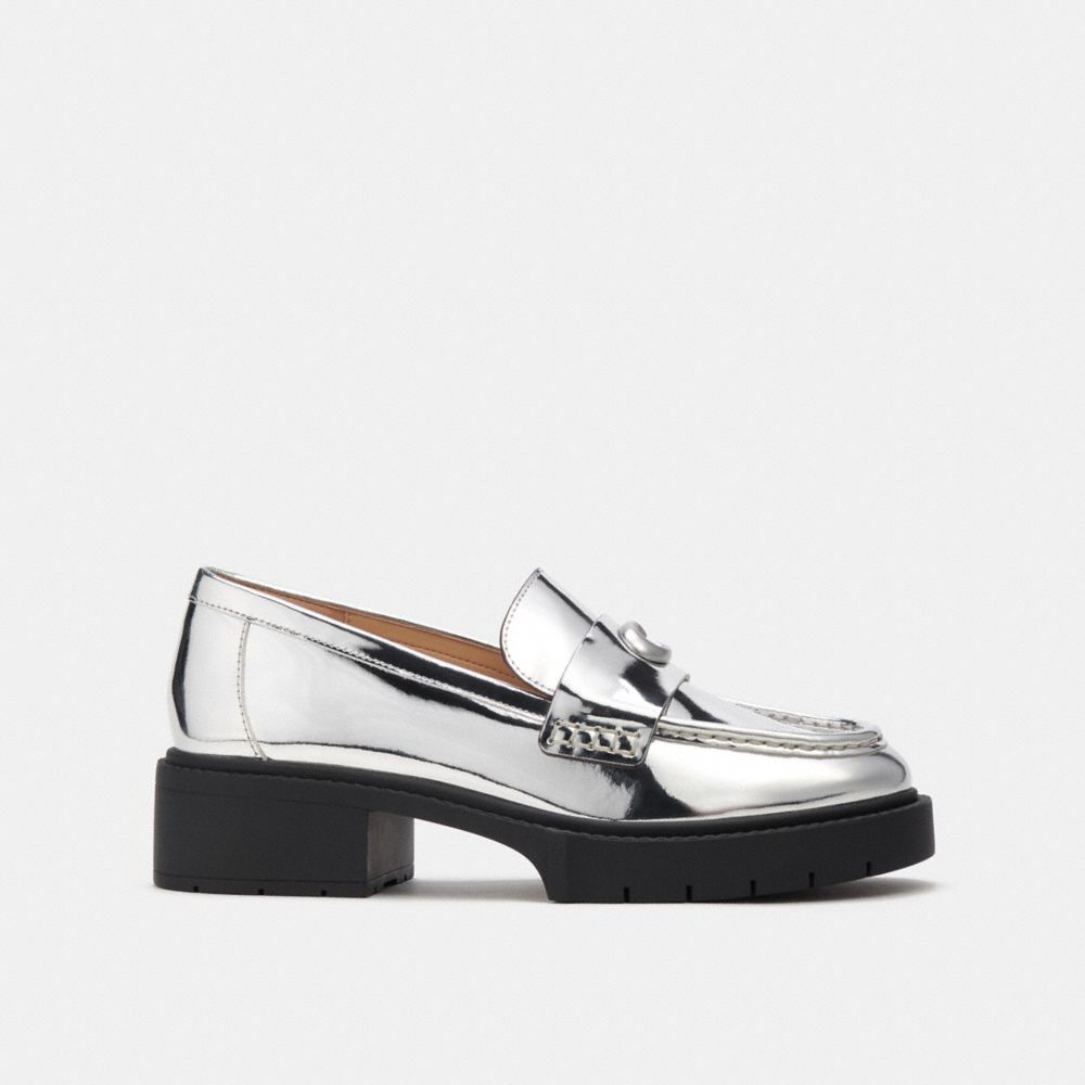 Silver Coach Leah In Metallic Leather Women Loafers | SG_CH92770