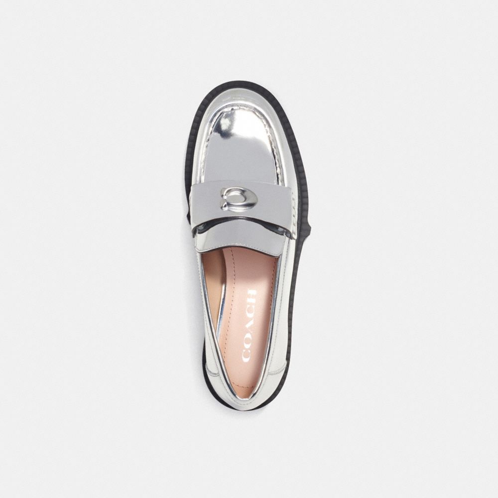 Silver Coach Leah In Metallic Leather Women Loafers | SG_CH92770