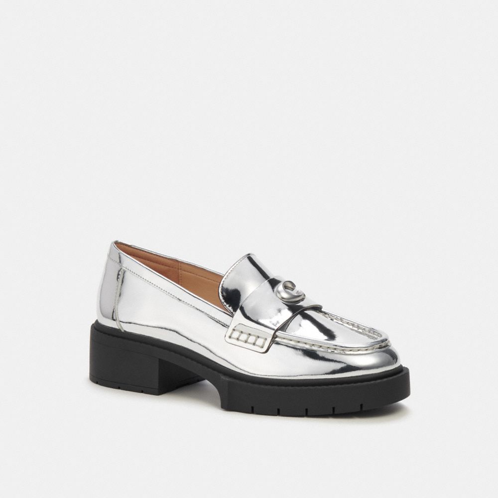 Silver Coach Leah In Metallic Leather Women Loafers | SG_CH92770