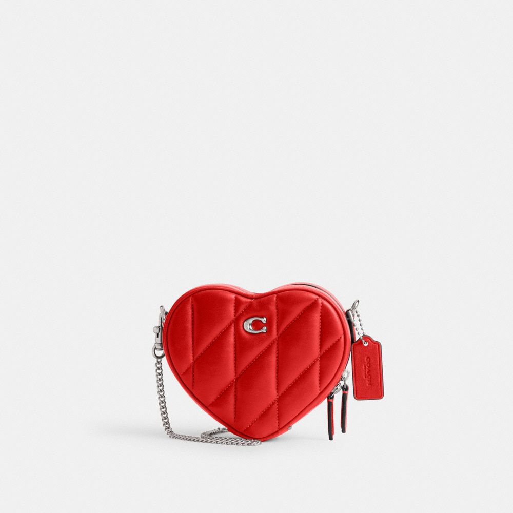 Silver / Red Coach Heart 14 With Pillow Quilting Nappa Leather Women Crossbody Bags | SG_CH95789