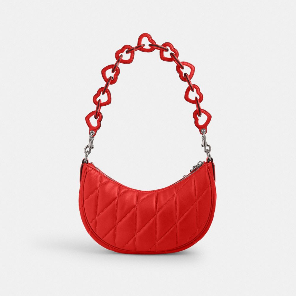 Silver / Red Coach Mira With Pillow Quilting And Heart Strap Nappa Leather Women Shoulder Bags | SG_CH23949