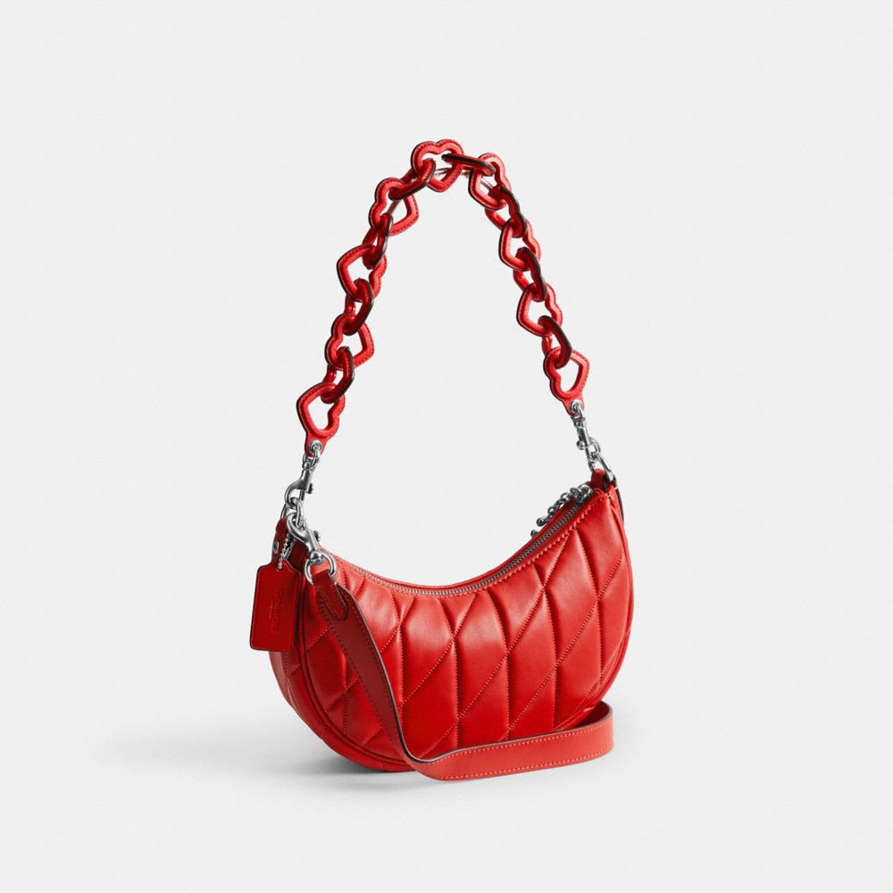 Silver / Red Coach Mira With Pillow Quilting And Heart Strap Nappa Leather Women Shoulder Bags | SG_CH23949